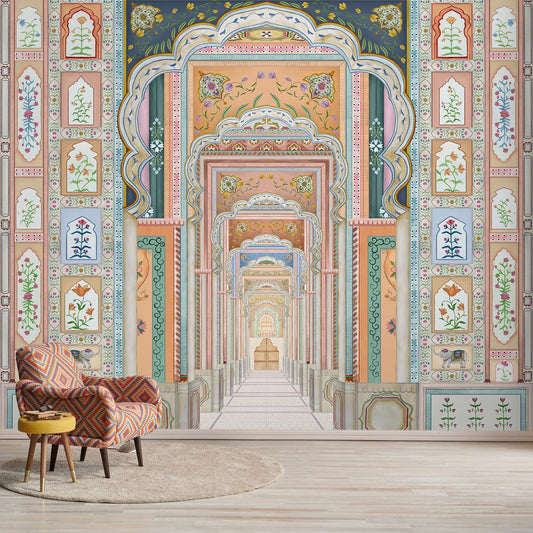 Dilli Darbar, Wallpaper in Suneherii Collection, Multicolor, Customised