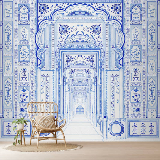 Dilli Darbar, Wallpaper in Suneherii Collection, Indigo Blue, Customised 