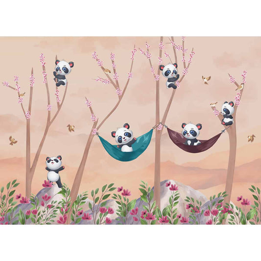 Cute Panda on Hammock Wallpaper for Kids Room Wall, Customised