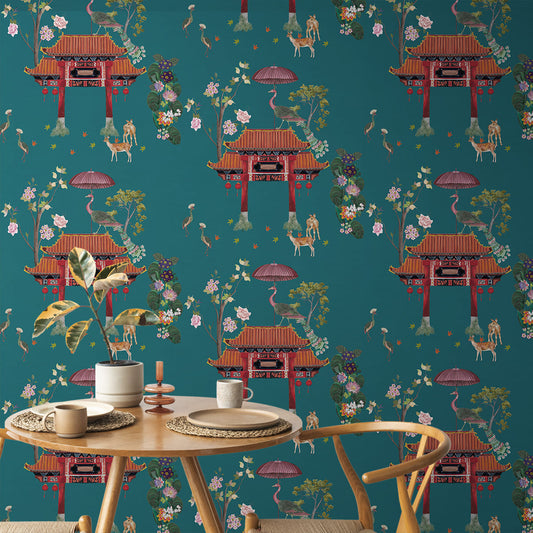 Mayur: Exotic Chinoiserie Retreat, Teal