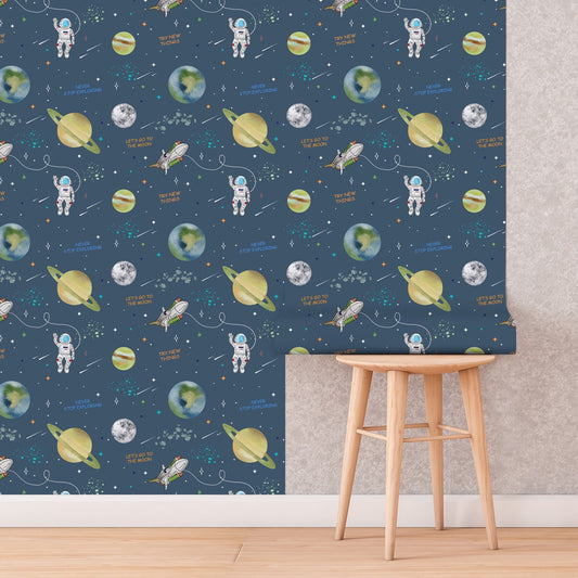 Copy of Planets of Wonder: Stellar Space Wallpaper, Deep Blue