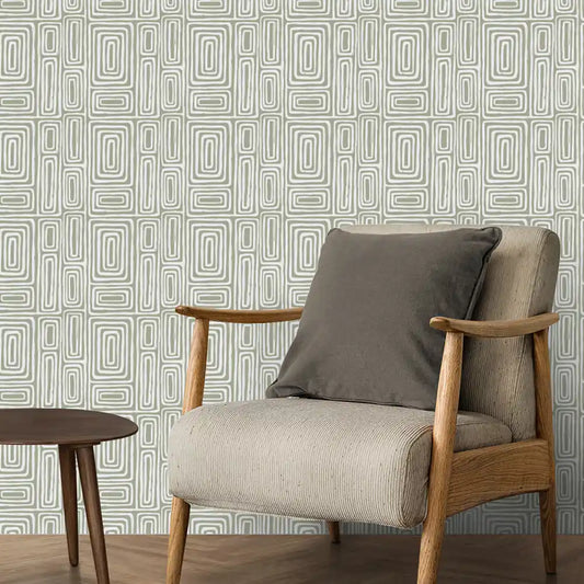 Escher Design Wallpaper Roll in Pale Green Color