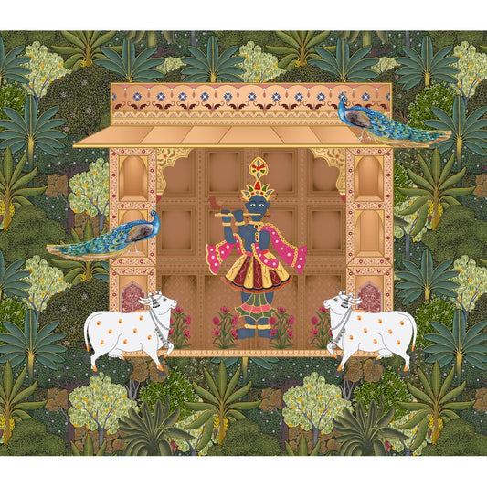 Shrinathji's Garden: Pichwai Inspired Wallpaper for Rooms