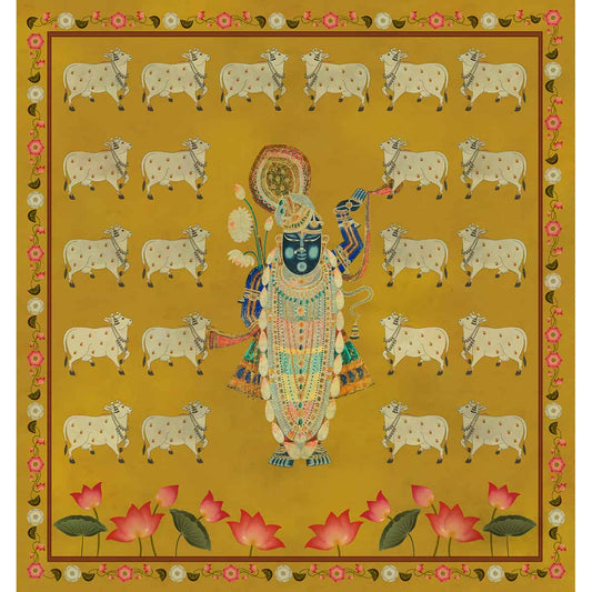 Pichwai Shrinathji Room Wallpaper With Cows by Life n Colors