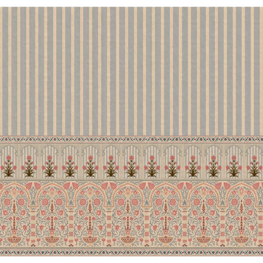 Kusum: Indian Floral Jharokha and Stripes Design Wallpaper