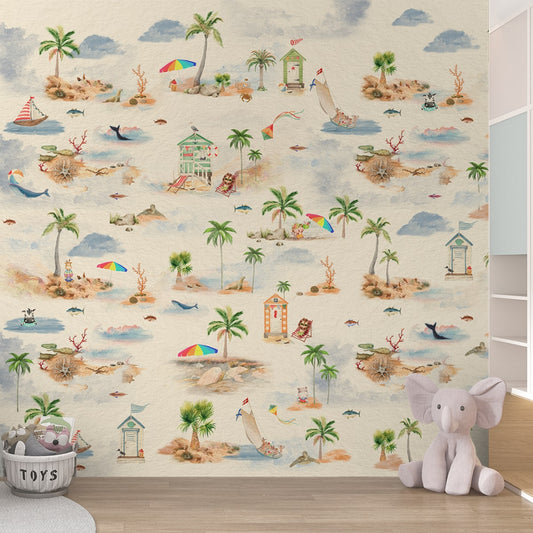 Animals on Vacation, Wallpaper Design For Kids Room