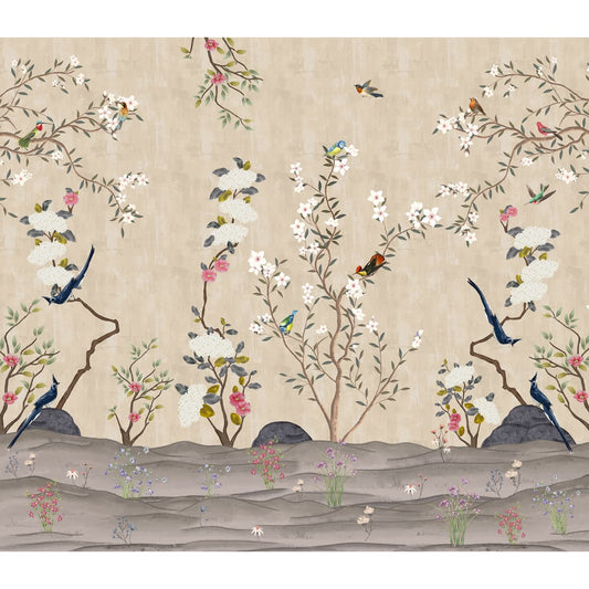 Chinoiserie Floral Theme Wallpaper for Walls, Customised