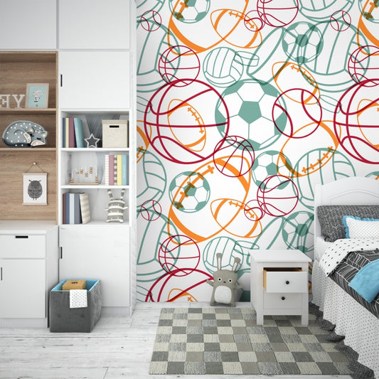 Colorful Sports Balls Wallpaper for Children Room