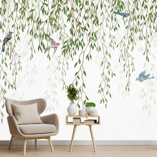 Hanging Botanical Creeper with Birds, Customised Wallpaper