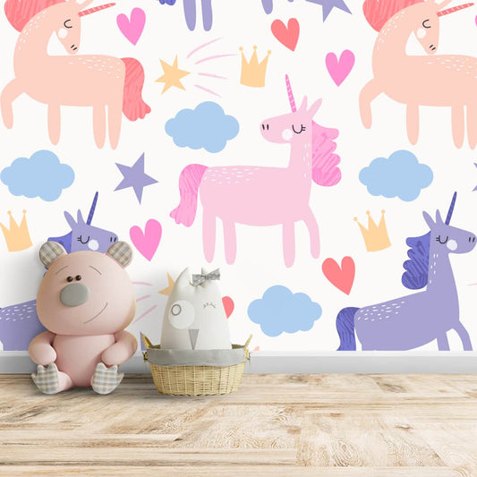 Girls Room Unicorn Wallpaper in Pastel Shades, Customised