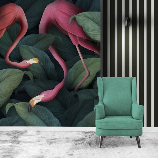 Flamingos in Tropical Theme Wallpaper, Customised