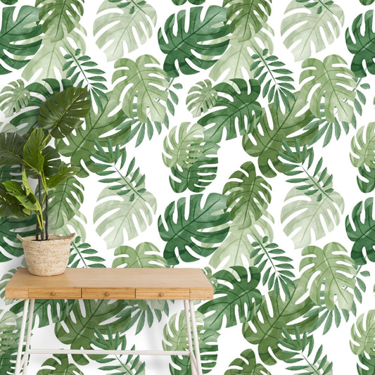 Hand Painted Look Tropical Leaves Wallpaper for Rooms