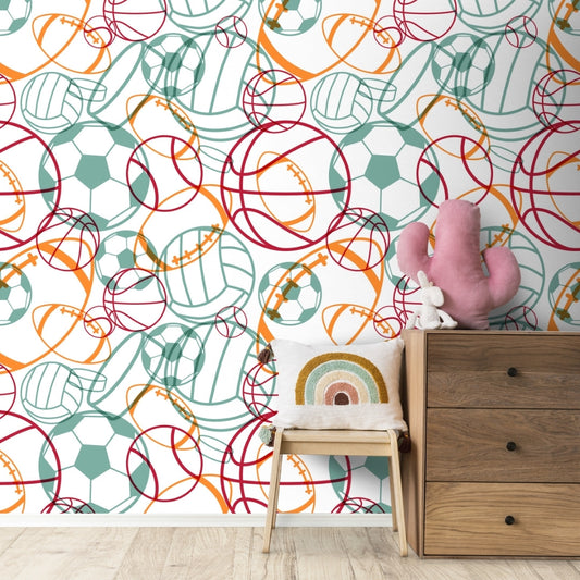 Colorful Sports Balls Wallpaper for Children Room