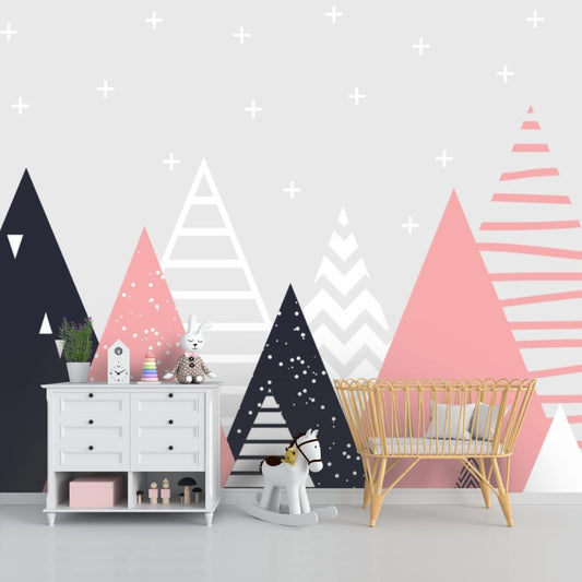 Pink, Black & White Mountains, Girls Room Wallpaper