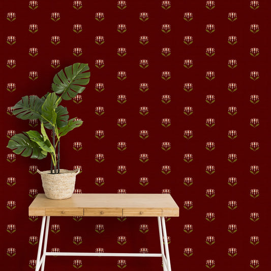 Maroon Indian Print Wallpaper for Rooms, Customised