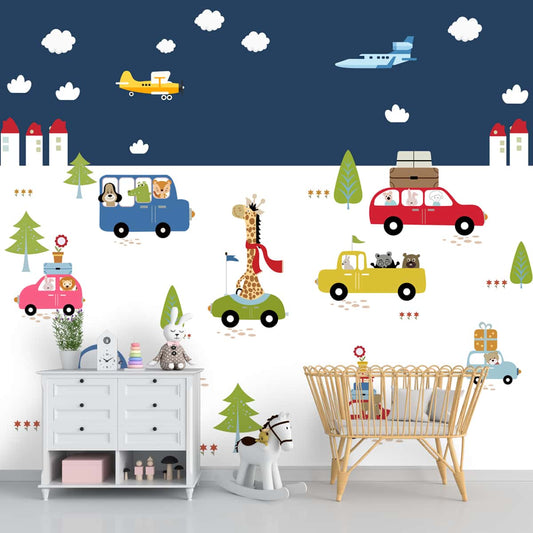 Animals Going on Picnic, Kids Room Wallpaper