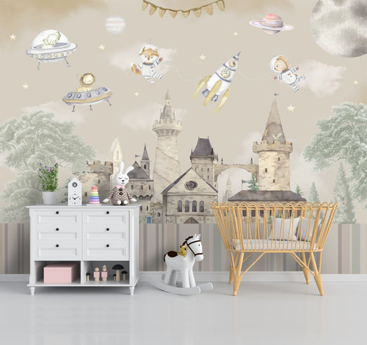 Fairy Land Space Theme Children Wallpaper, Beige