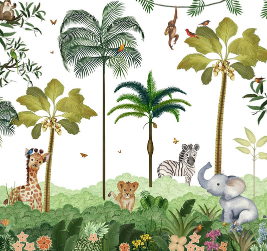 Jungle Jamboree: Cute Kids Room Wallpaper, Customised