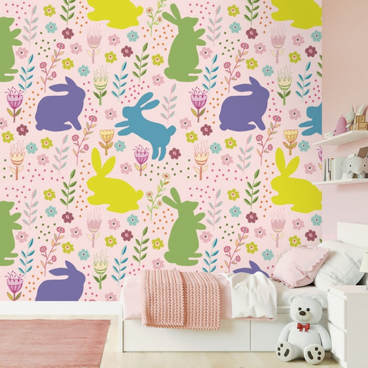 Cute Bunnies Wallpaper for Kids Bedroom