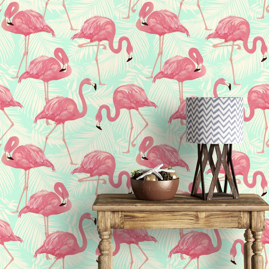 Tropical Flamingos Bedroom Wallpaper, Pink & Green