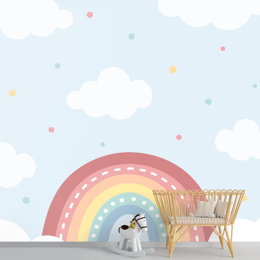 Pastel Rainbow Kids Nursery Room Wallpaper