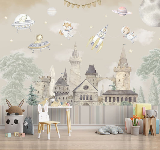 Fairy Land Space Theme Children Wallpaper, Beige