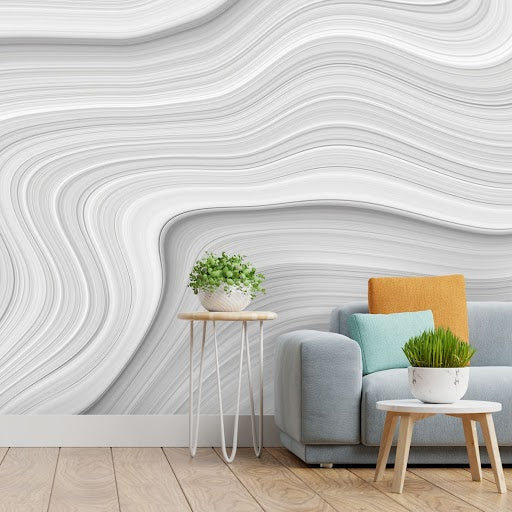 White 3D Wavy Marble Style Wallpaper