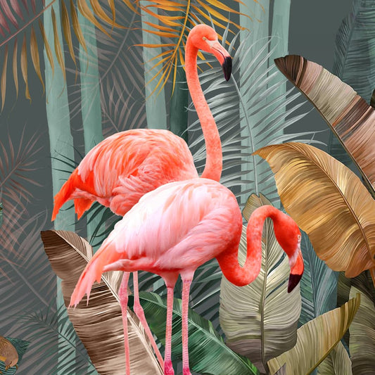 Pink Flamingos in Tropical Jungle Wallpaper for Rooms