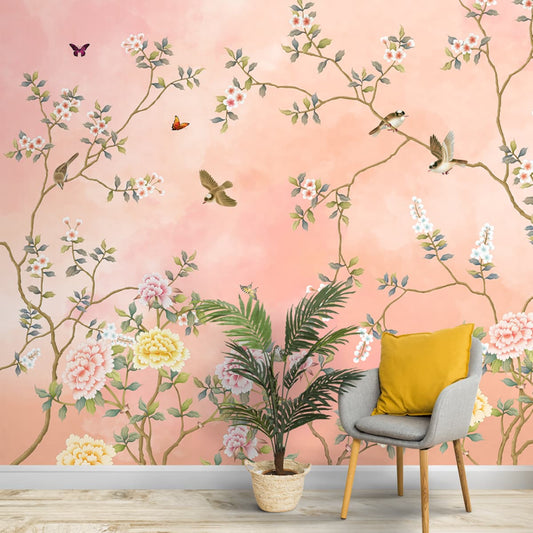 Blossom, Peach Chinoiserie Wallpaper, Customised