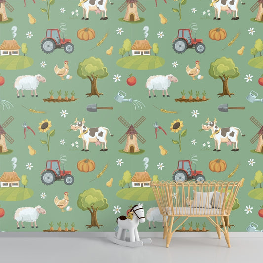 Farm Animals Wallpaper for Nursery Room, Customised