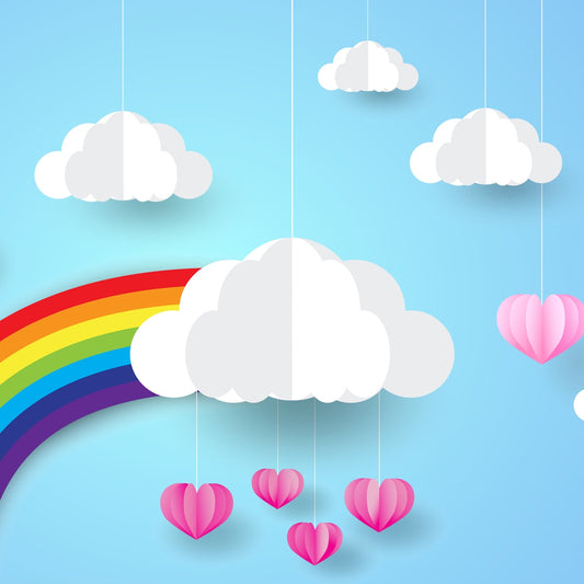 3D Rainbow and Clouds Kids Room Wallpaper, Blue, Customised