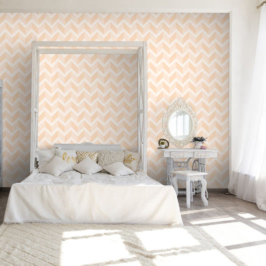 3D Chevron Pattern Wallpaper, Pastel Peach