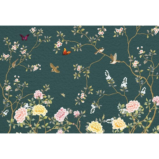 Chinoiserie Wall Mural with Birds and Flowers, Customised