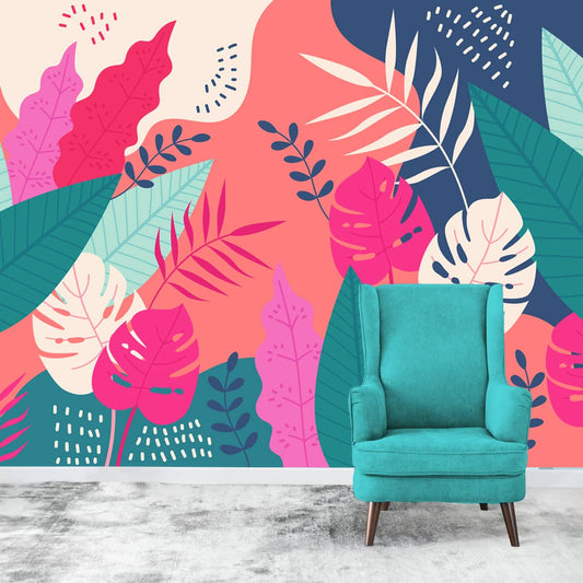 Quirky Colorful Tropical Leaves Wallpaper