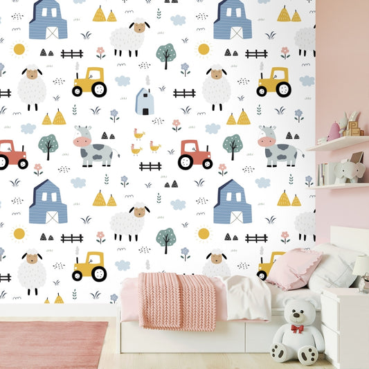 Tractors, Cows, Sheep Farm Animal Wallpaper, Customised