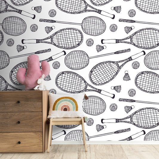 Tennis and Badminton Racquet Wallpaper for Kids Room