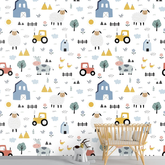 Tractors, Cows, Sheep Farm Animal Wallpaper, Customised