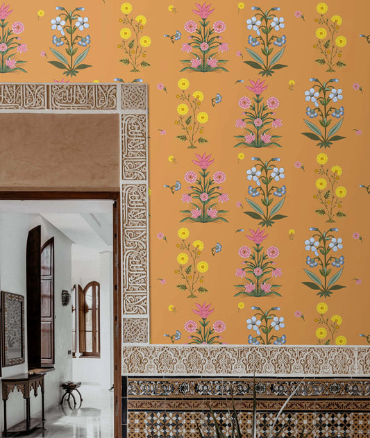 Indian Motifs Wallpaper for Walls, Deep Rust