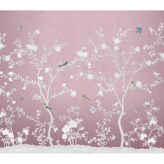 Aura in the Garden Pink Chinoiserie Wallpaper