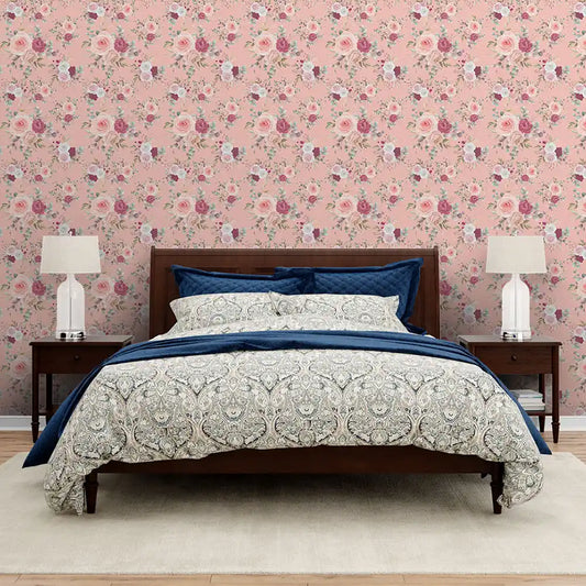 Shop Roses Design Wallpaper Roll in Peach Wanderlust Color