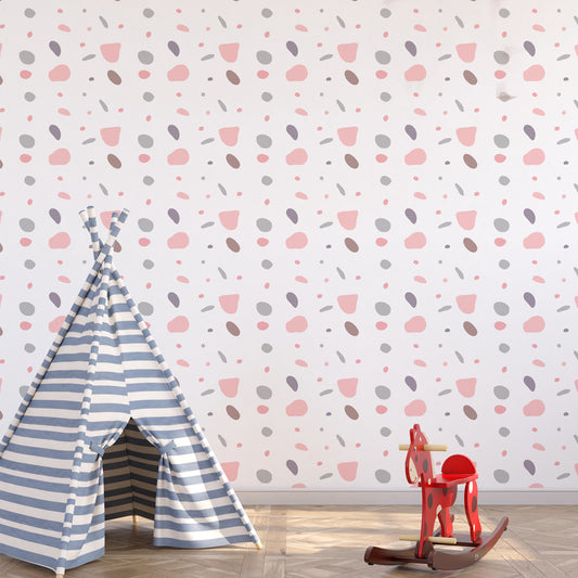 Abstract Playful Patterns, Kids Wallpaper for Rooms, Off White