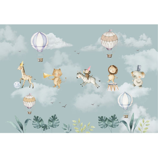 Cute Jungle Animals Wallpaper for Kids Room Nursery, Customised, Blue