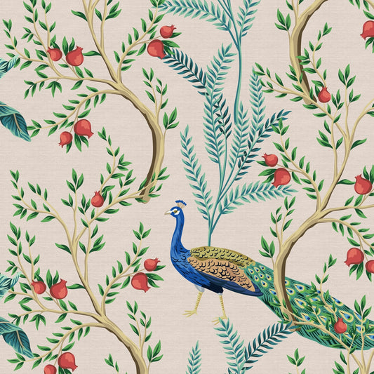 Peacock and Flowers Repeat Design, Wallpaper for Homes