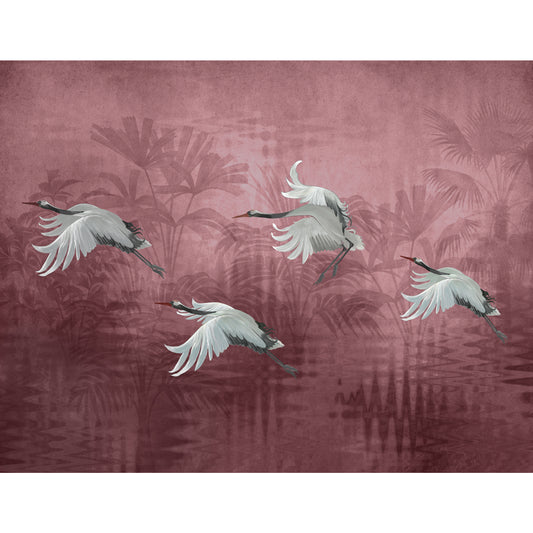 Musafir Beautiful Cranes Maroon Wallpaper