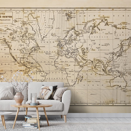 Beige Vintage Antique World Map for Walls, Customised