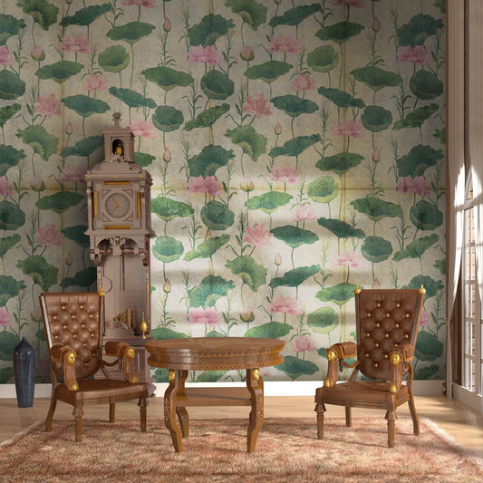 Vintage Lotuses, A Rustic Theme Room Wallpaper