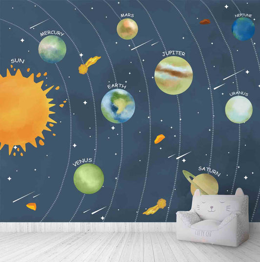 Solar System Space Wallpaper for Children Room Decor