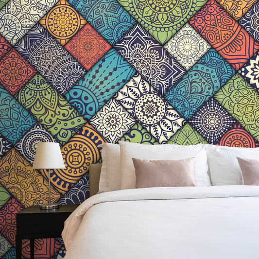 Colourful Moroccan Tiles Themed Wallpaper, Customised