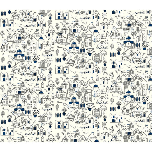 Whimsical Santorini Dreams: Doodle Art Wallpaper