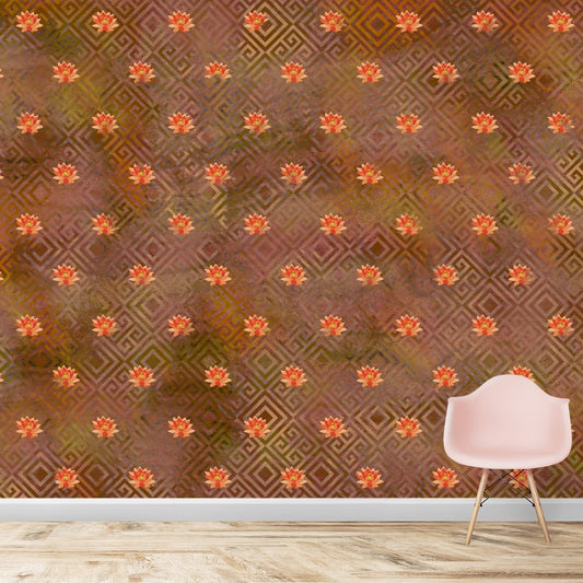 Abstract Lotus Repeat Print Wallpaper for Rooms